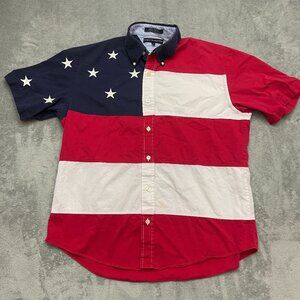 Vintage Tommy Hilfiger Patriotic USA Flag Short Sleeve Shirt Button Down Large